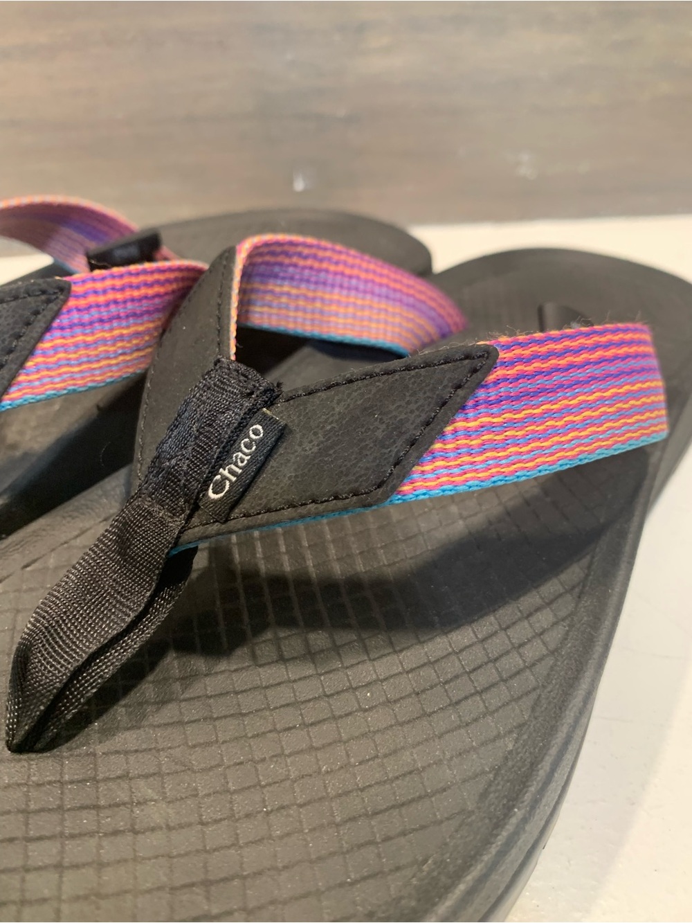 Chaco Womens Lowdown Flip Flop Pink Black Sz 6 Vacation Summer Casual Beach - Picture 3 of 7